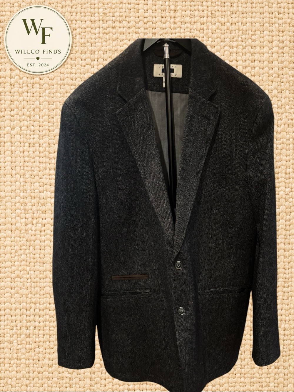 Joseph Abboud Men’s XL Dark Charcoal Herringbone Wool Blend Blazer Elbow Patches